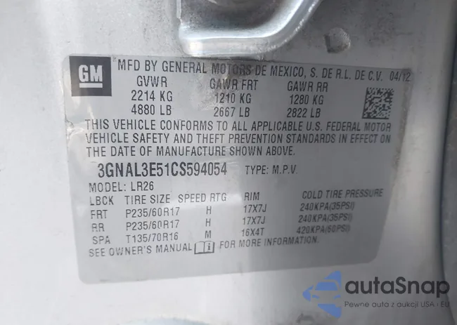 3GNAL3E51CS594054: 43923416