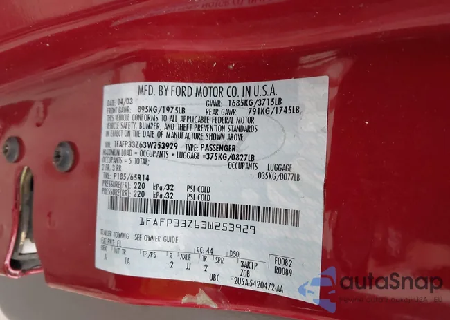 1FAFP33Z63W253929: 43925139