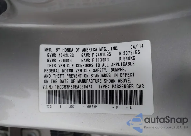 1HGCR3F80EA030474: 43924738