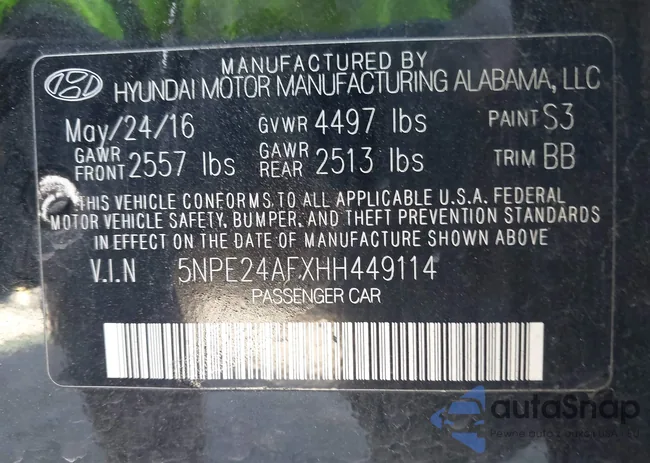 5NPE24AFXHH449114: 43925840