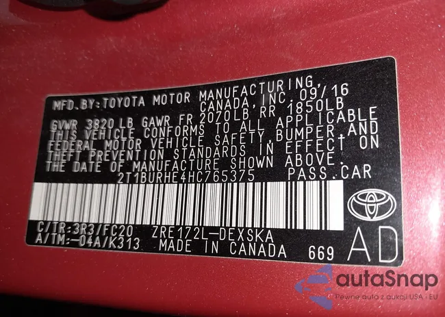 2T1BURHE4HC765375: 43925938