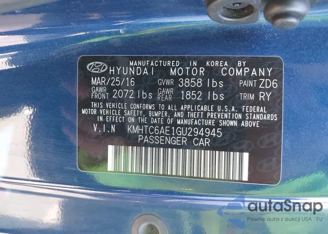 KMHTC6AE1GU294945: 43925500