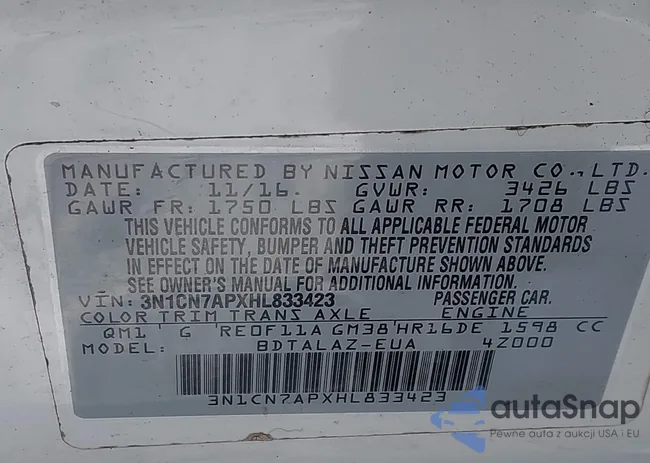 3N1CN7APXHL833423: 43925653