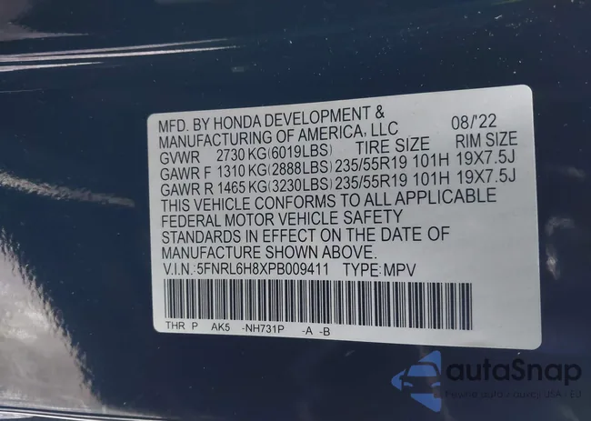 5FNRL6H8XPB009411: 43925655