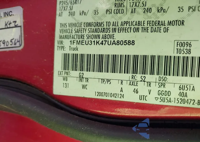 1FMEU31K47UA80588: 43925657