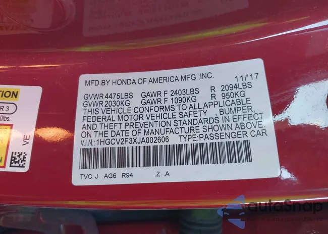 1HGCV2F3XJA002606: 43925691