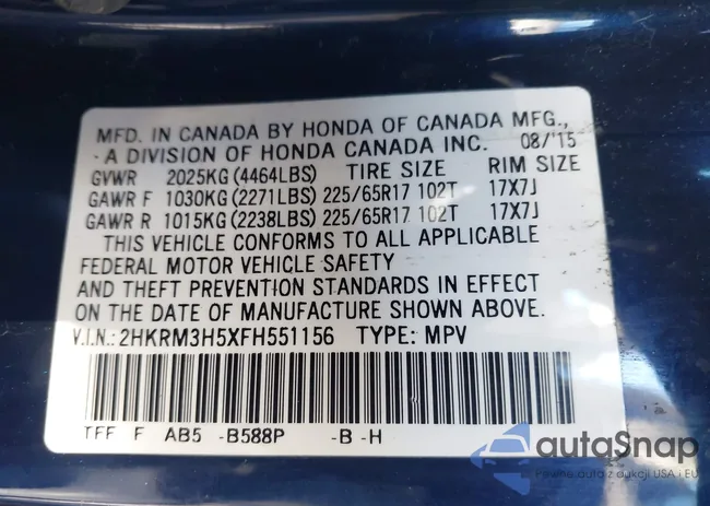 2HKRM3H5XFH551156: 43927088