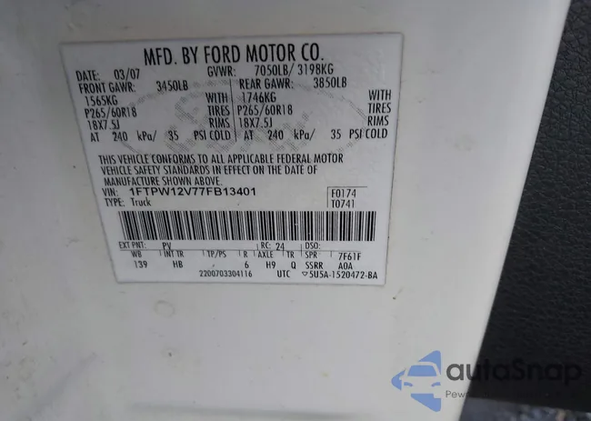 1FTPW12V77FB13401: 43927161