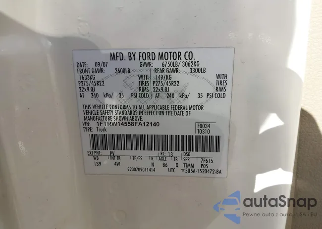 1FTRW14558FA12140: 43927297