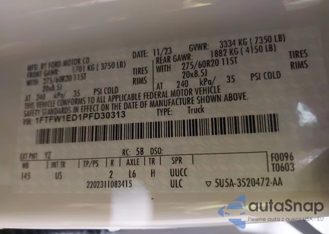 1FTFW1ED1PFD30313: 43927372