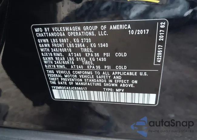 1V2MR2CA2JC536017: 43926394