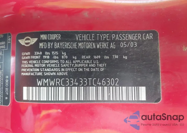 WMWRC33433TC46302: 43926397