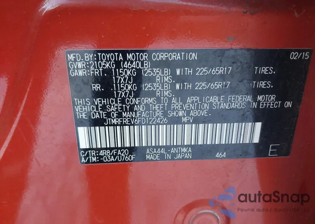 JTMRFREV6FD122426: 43926435