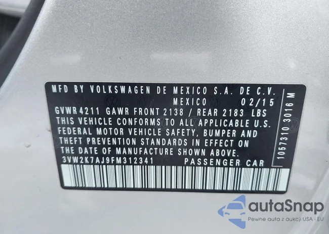 3VW2K7AJ9FM312341: 43926451