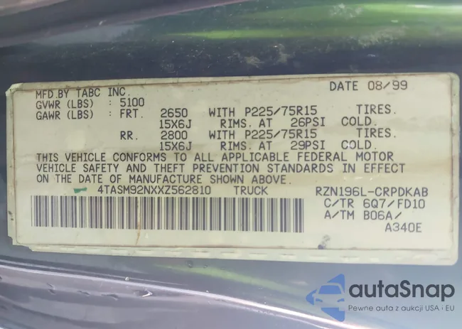 4TASM92NXXZ562810: 43927903