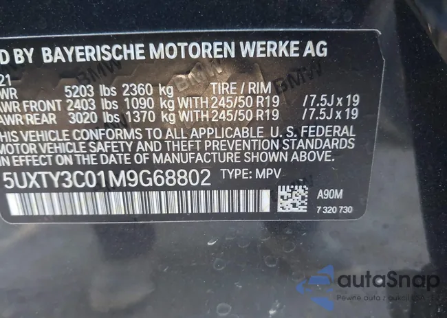 5UXTY3C01M9G68802: 43928023