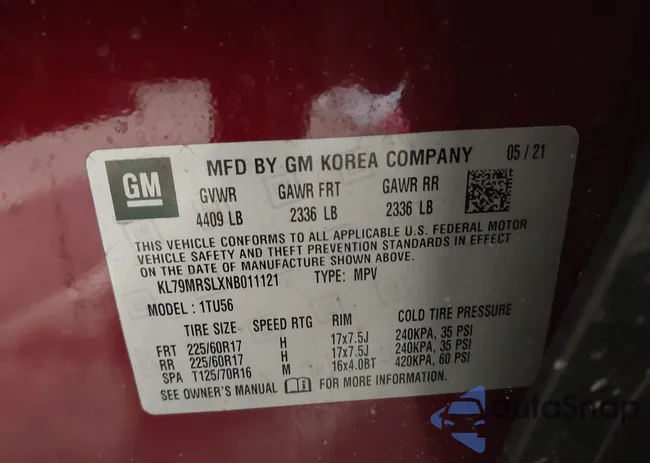 KL79MRSLXNB011121: 43928095