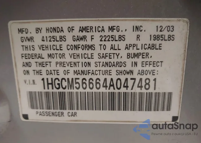 1HGCM56664A047481: 43928270