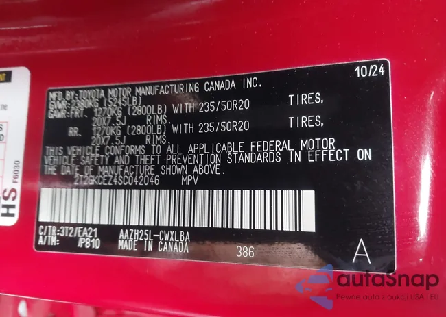 2T2GKCEZ4SC042046: 43927411