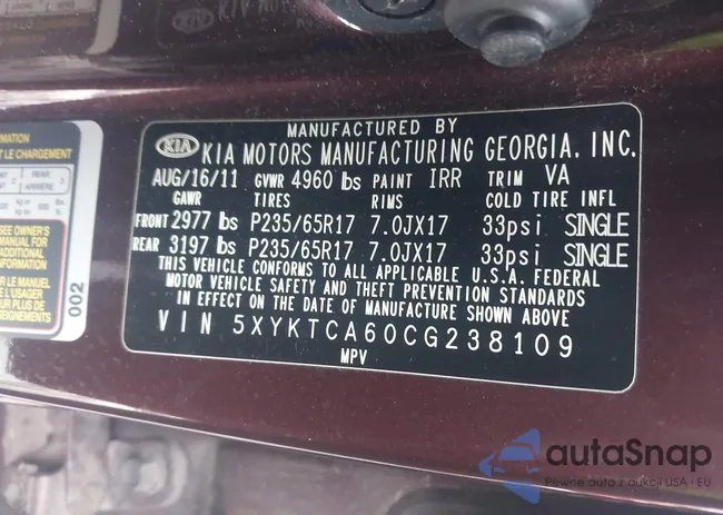 5XYKTCA60CG238109: 43927518