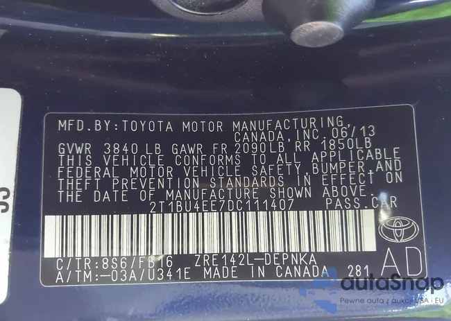 2T1BU4EE7DC111407: 43927534