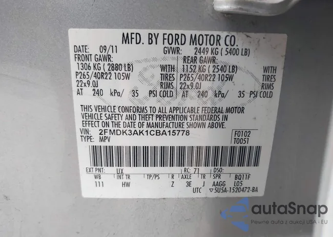 2FMDK3AK1CBA15778: 43927631