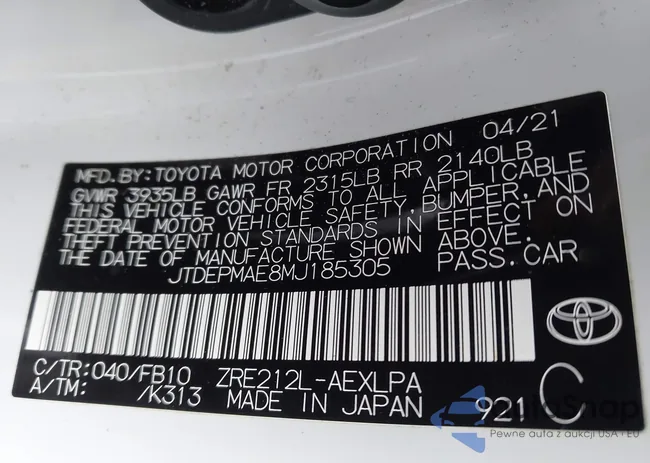 JTDEPMAE8MJ185305: 43927648