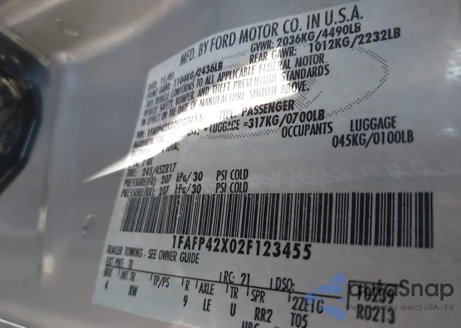 1FAFP42X02F123455: 43927658