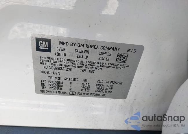 KL4CJCSM2KB873276: 43928797