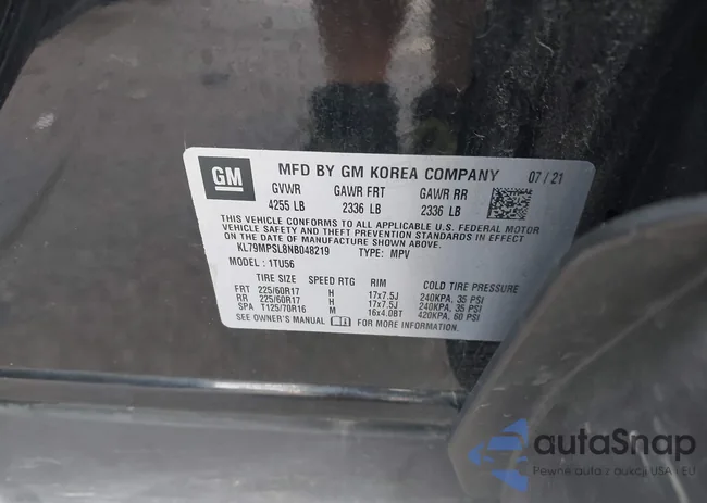 KL79MPSL8NB048219: 43929315