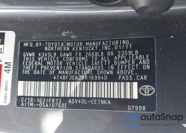 4T4BF3EK2BR169940: 43928411