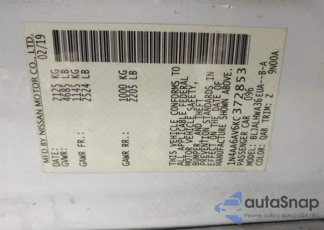 1N4AA6AV6KC372853: 43929543