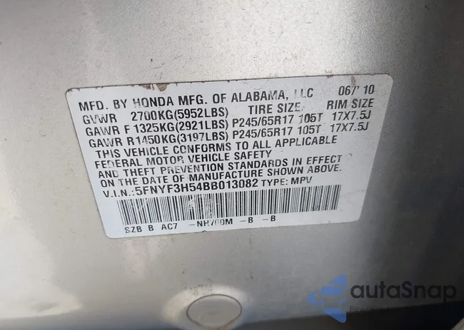 5FNYF3H54BB013082: 43929622