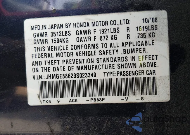 JHMGE88629S023349: 43930814