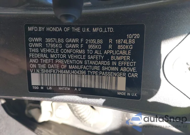 SHHFK7H64MU404396: 43931015