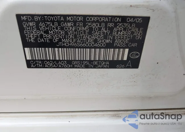 JTHCH96S660004600: 43931116