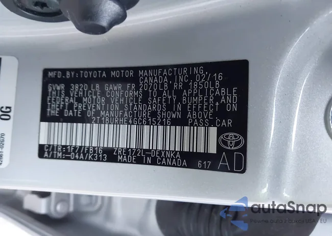 2T1BURHE4GC615216: 43931305