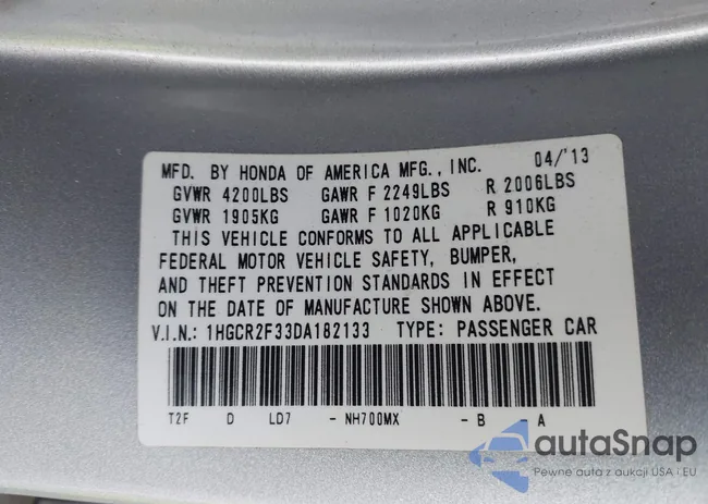 1HGCR2F33DA182133: 43930445