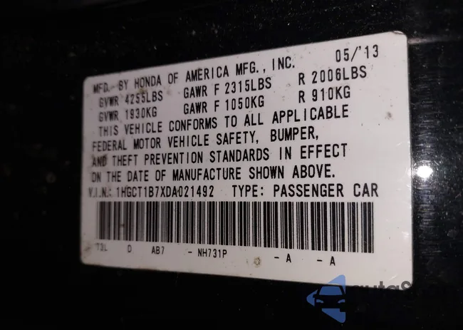 1HGCT1B7XDA021492: 43930536