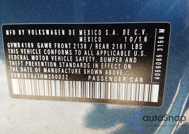 3VW2B7AJ7HM250022: 43931853