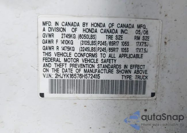 2HJYK16576H572415: 43931982