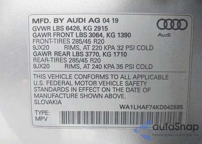 WA1LHAF74KD042595: 43932001