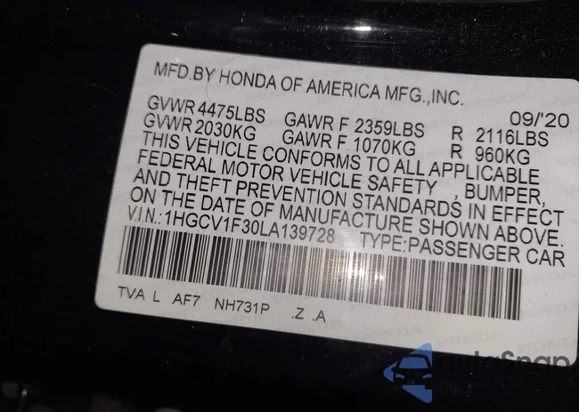 1HGCV1F30LA139728: 43932173