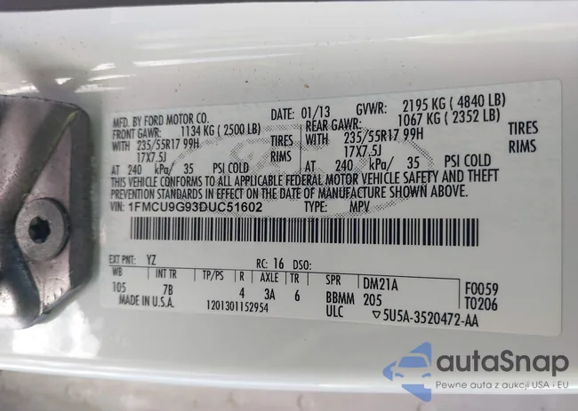 1FMCU9G93DUC51602: 43931376