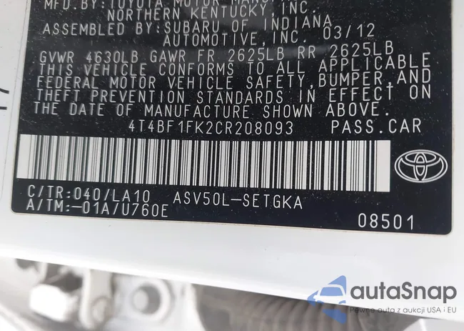 4T4BF1FK2CR208093: 43931463