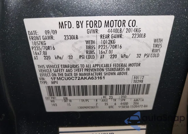 1FMCU0C72AKA63161: 43931636