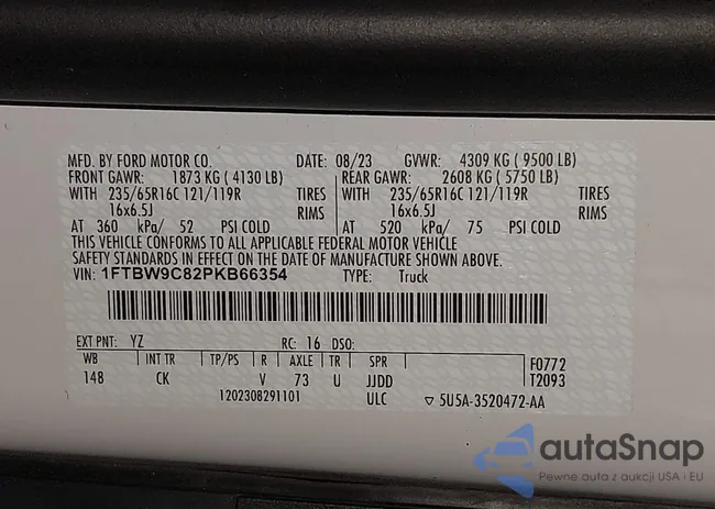 1FTBW9C82PKB66354: 43932814