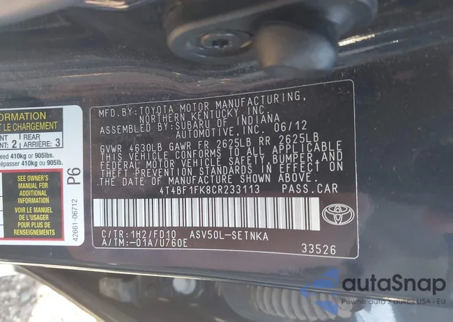 4T4BF1FK8CR233113: 43933049