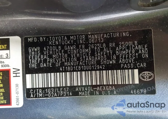 4T1BD1EB1DU012942: 43933216