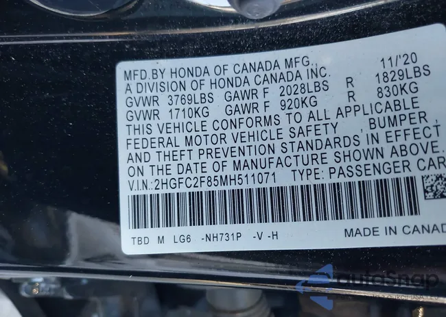 2HGFC2F85MH511071: 43933780